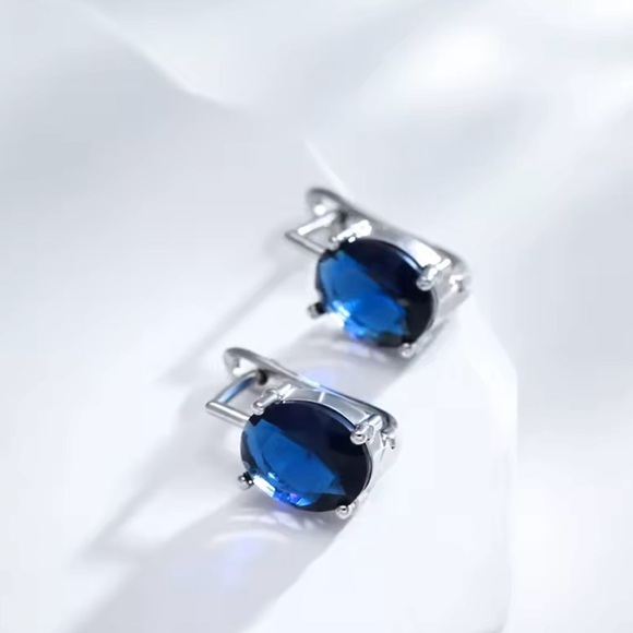 💙 Oval Blue Natural Zircon Stud Earrings - Picture 5 of 6